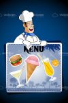 Abstract Chef Holding Menu Board with Food and Drinks
